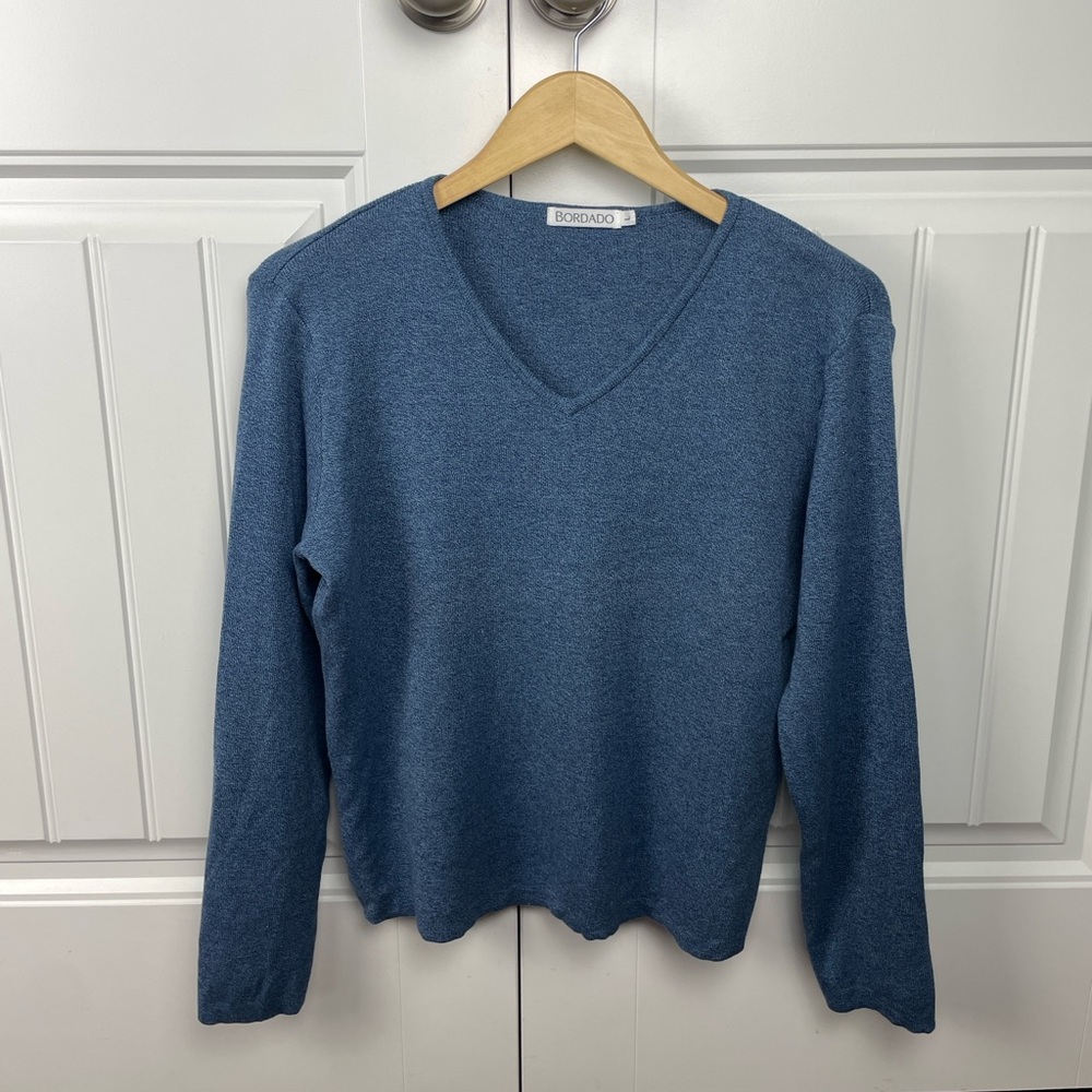 Pretty Blue 100% Pima Cotton V-Neck Sweater
